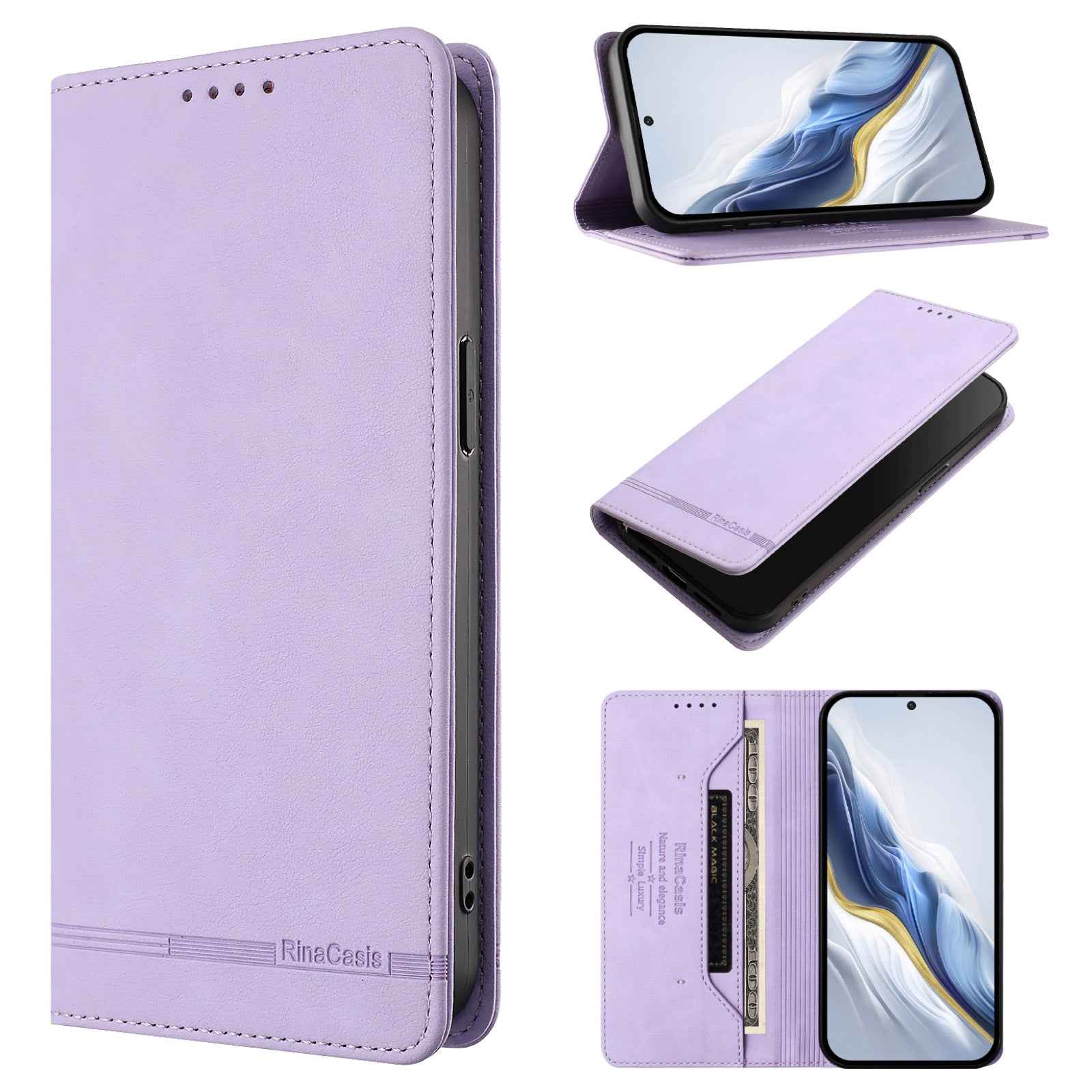 For vivo X300 Pro 5G Case RINACASIS RC23 RFID Blocking Wallet Stand PU Leather Phone Cover - Light Purple