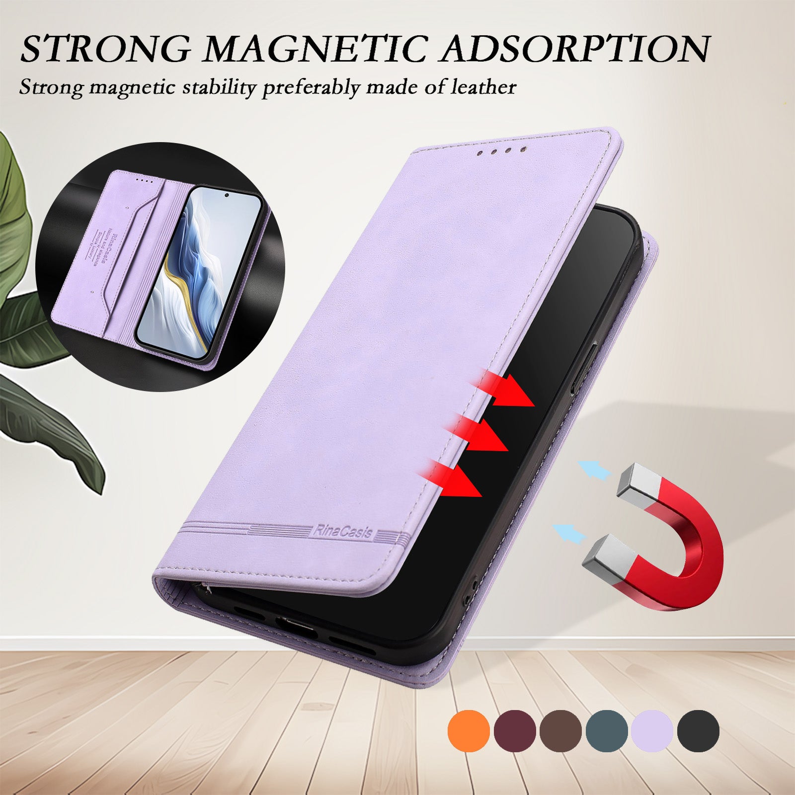 For vivo X300 Pro 5G Case RINACASIS RC23 RFID Blocking Wallet Stand PU Leather Phone Cover - Light Purple