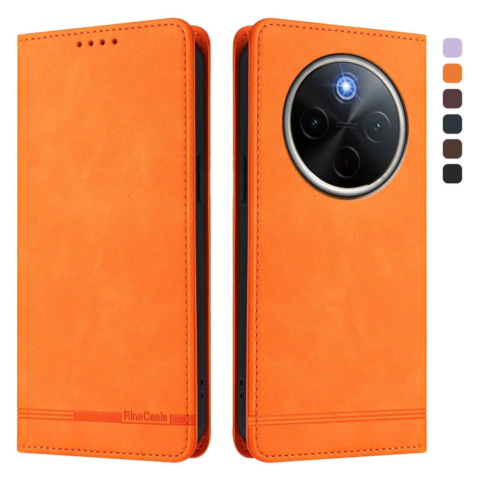 For vivo X300 Pro 5G Case RINACASIS RC23 RFID Blocking Wallet Stand PU Leather Phone Cover - Orange
