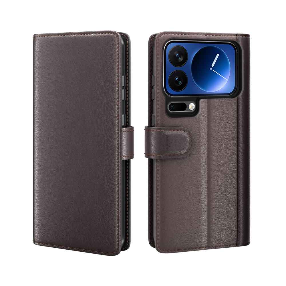 For Xiaomi 17 Pro Case Genuine Split Leather Phone Cover with Wallet Stand -  Brown