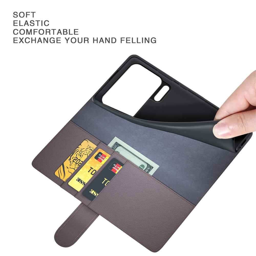 For Xiaomi 17 Pro Case Genuine Split Leather Phone Cover with Wallet Stand -  Brown