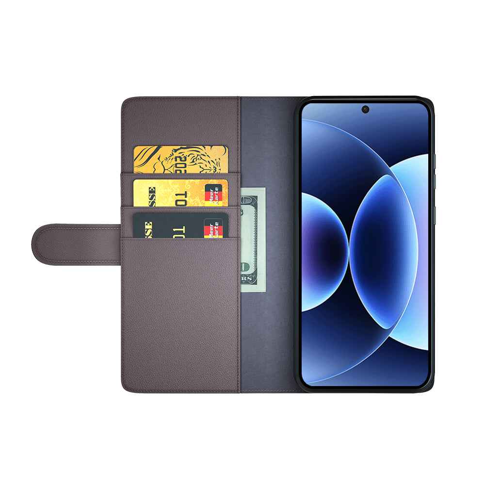 For Xiaomi 17 Pro Case Genuine Split Leather Phone Cover with Wallet Stand -  Brown
