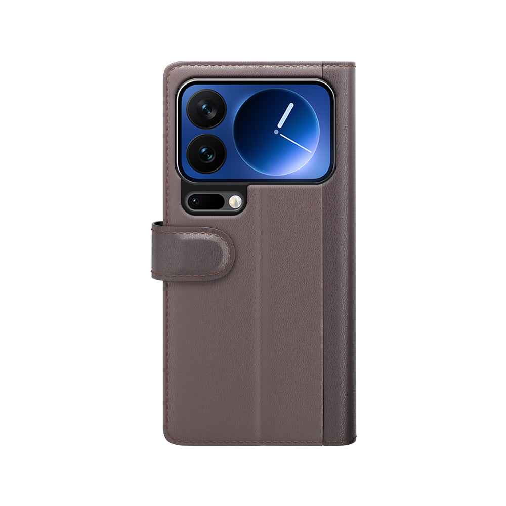For Xiaomi 17 Pro Case Genuine Split Leather Phone Cover with Wallet Stand -  Brown