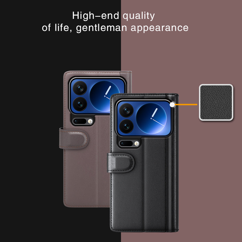 For Xiaomi 17 Pro Max Case Genuine Split Leather Phone Cover with Wallet Stand - Brown
