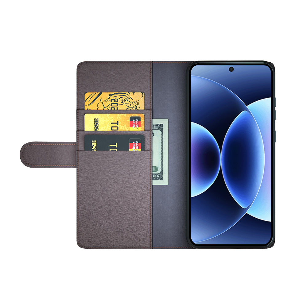 For Xiaomi 17 Pro Max Case Genuine Split Leather Phone Cover with Wallet Stand - Brown