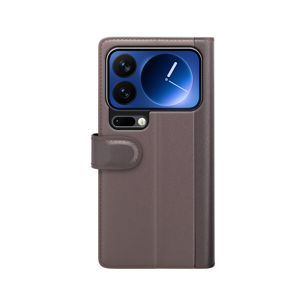 For Xiaomi 17 Pro Max Case Genuine Split Leather Phone Cover with Wallet Stand - Brown