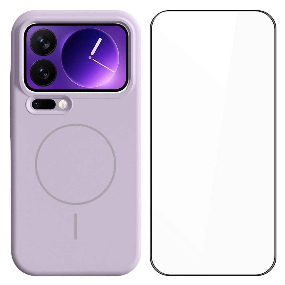 For Xiaomi 17 Pro Liquid Silicone Magnetic Case Shockproof Phone Cover with Screen Protector - Purple