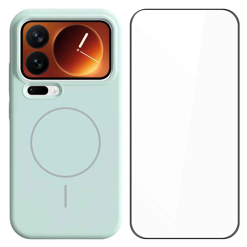 For Xiaomi 17 Pro Liquid Silicone Magnetic Case Shockproof Phone Cover with Screen Protector - Green
