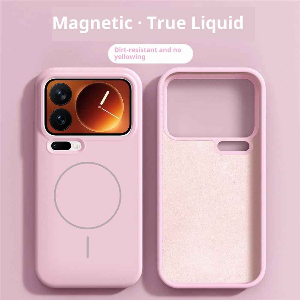 For Xiaomi 17 Pro Liquid Silicone Magnetic Case Shockproof Phone Cover with Screen Protector - Pink