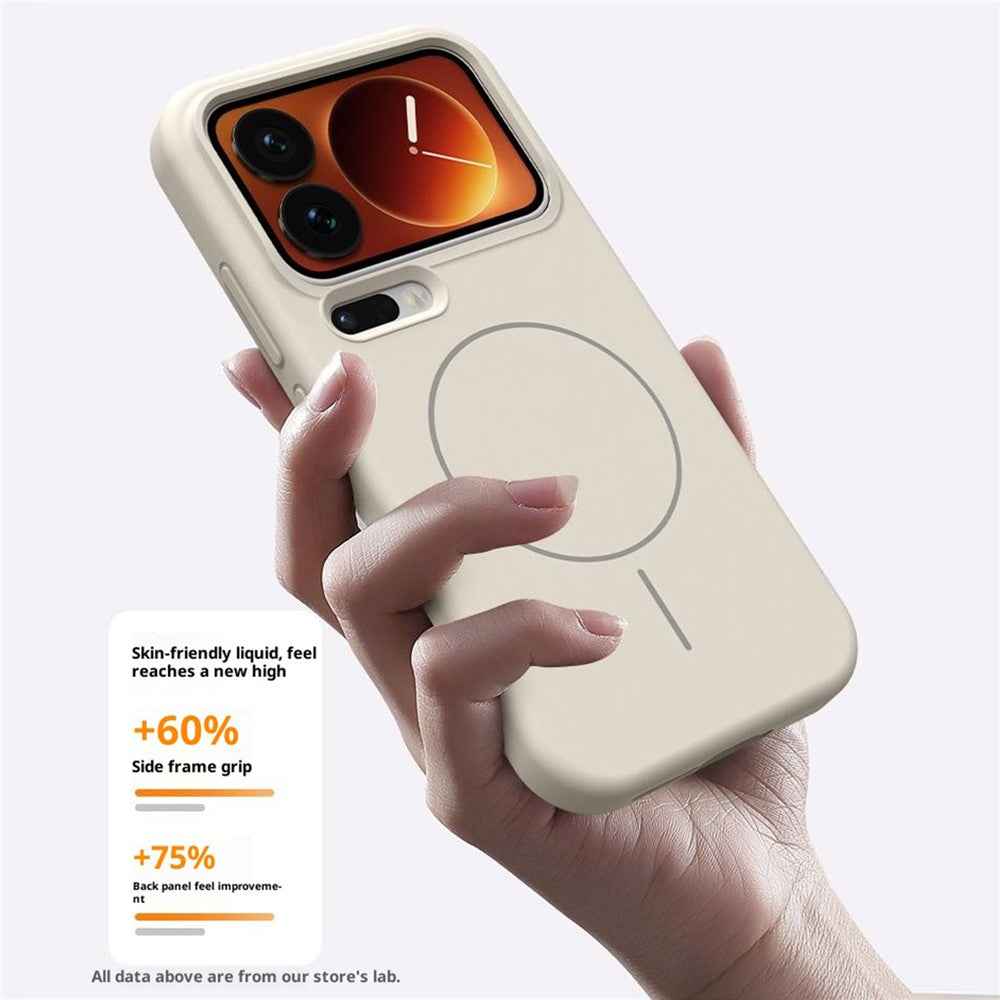 For Xiaomi 17 Pro Liquid Silicone Magnetic Case Shockproof Phone Cover with Screen Protector - Pink