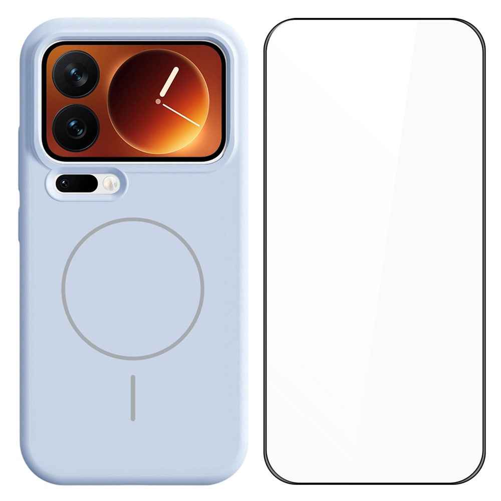 For Xiaomi 17 Pro Liquid Silicone Magnetic Case Shockproof Phone Cover with Screen Protector - Blue