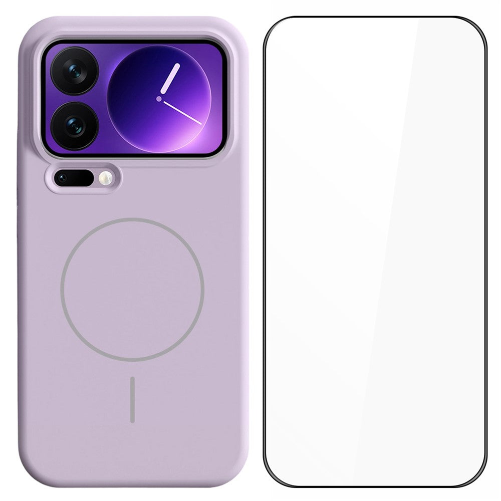 For Xiaomi 17 Pro Max Liquid Silicone Case Magnetic Case Shockproof Phone Cover with Screen Protector - Purple