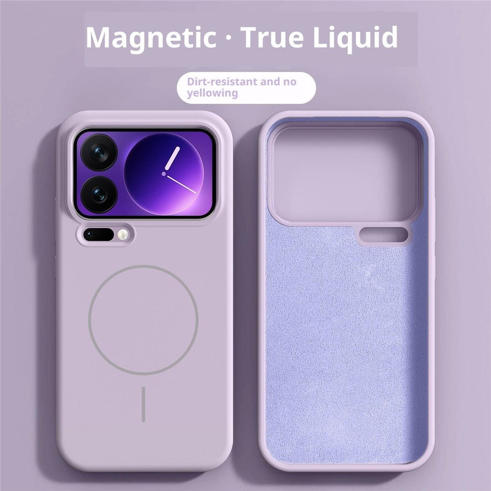 For Xiaomi 17 Pro Max Liquid Silicone Case Magnetic Case Shockproof Phone Cover with Screen Protector - Purple
