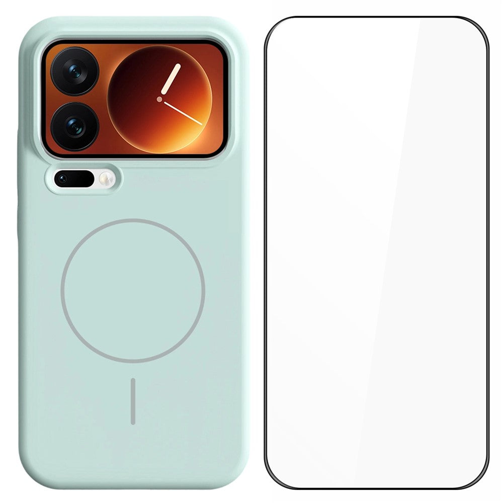 For Xiaomi 17 Pro Max Liquid Silicone Case Magnetic Case Shockproof Phone Cover with Screen Protector - Green