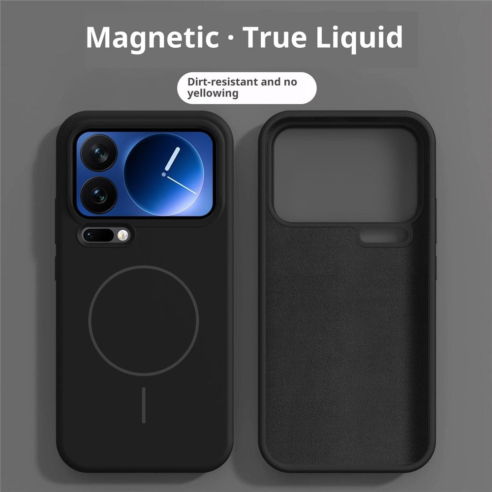 For Xiaomi 17 Pro Max Liquid Silicone Case Magnetic Case Shockproof Phone Cover with Screen Protector - Black