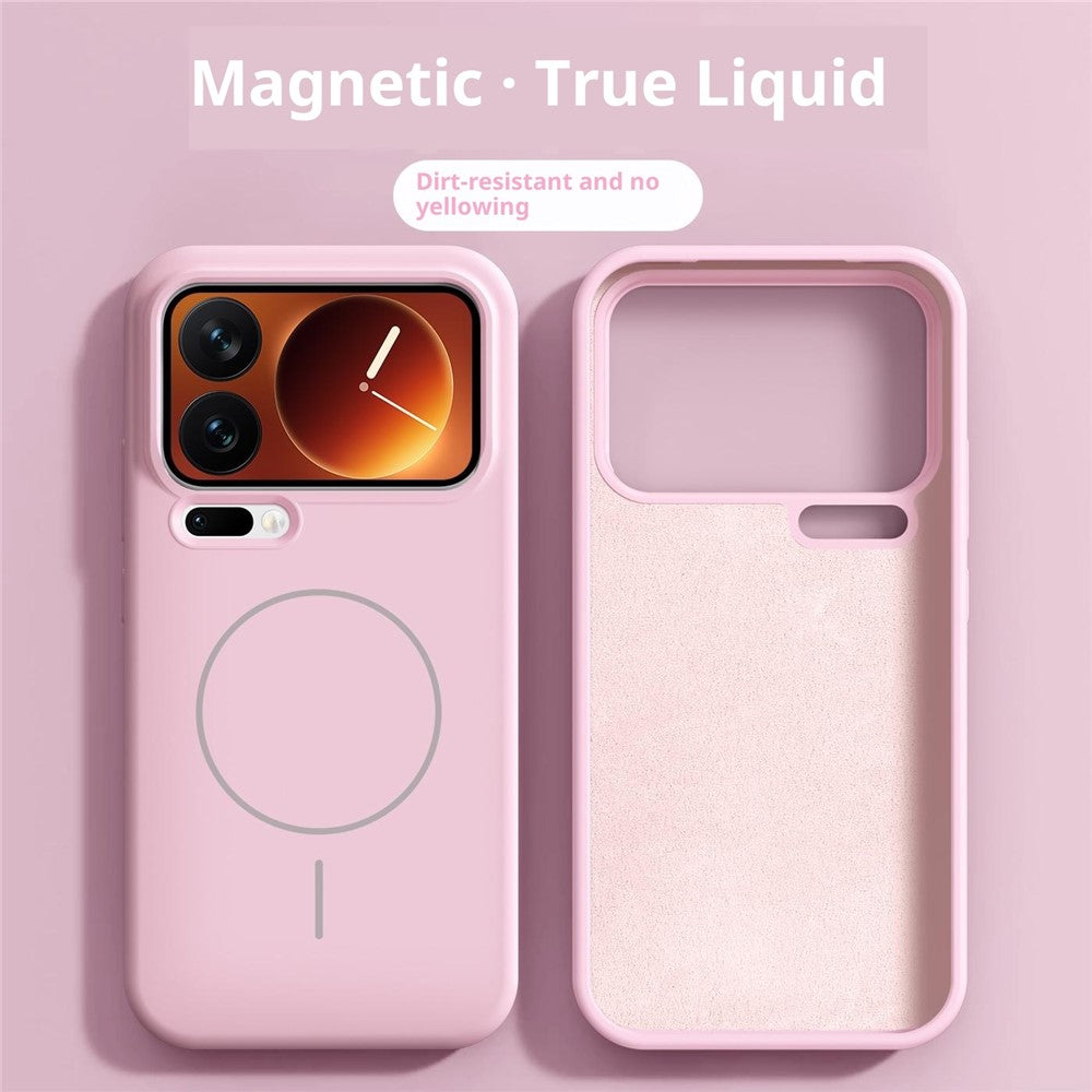 For Xiaomi 17 Pro Max Liquid Silicone Case Magnetic Case Shockproof Phone Cover with Screen Protector - Pink
