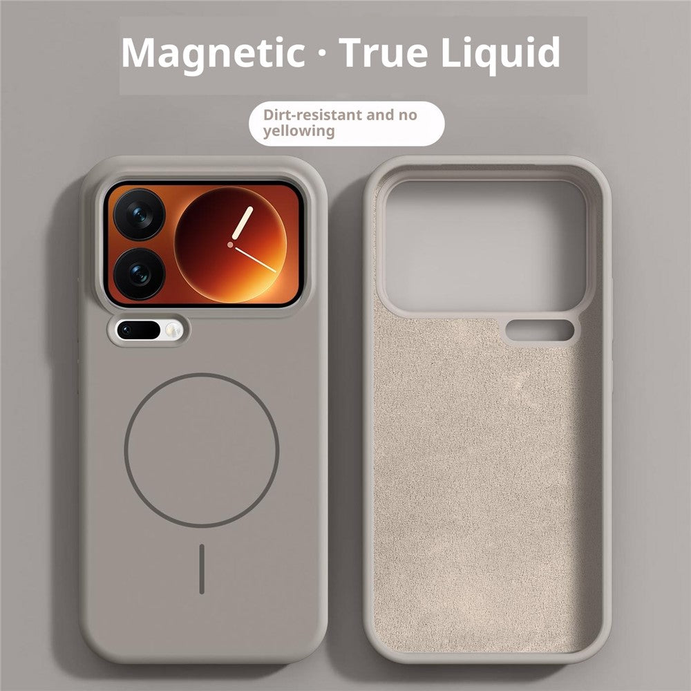 For Xiaomi 17 Pro Max Liquid Silicone Case Magnetic Case Shockproof Phone Cover with Screen Protector - Grey