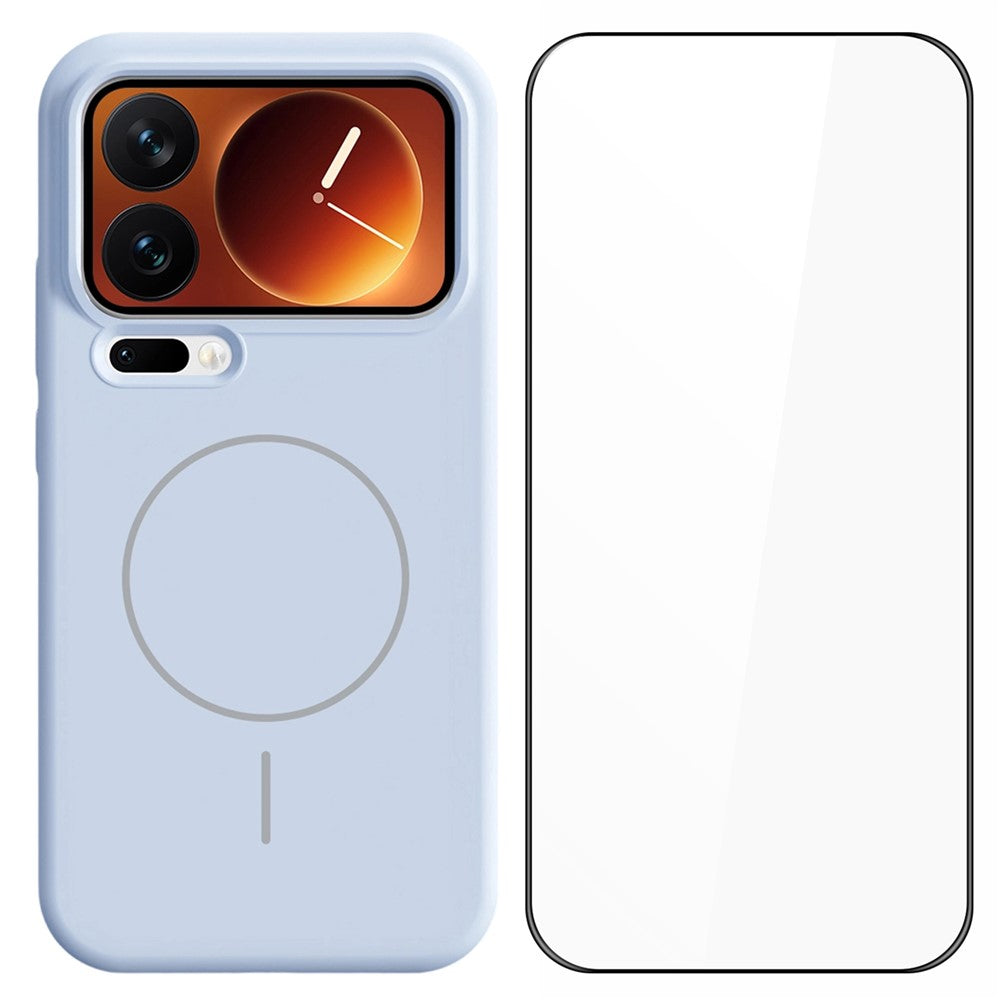 For Xiaomi 17 Pro Max Liquid Silicone Case Magnetic Case Shockproof Phone Cover with Screen Protector - Blue
