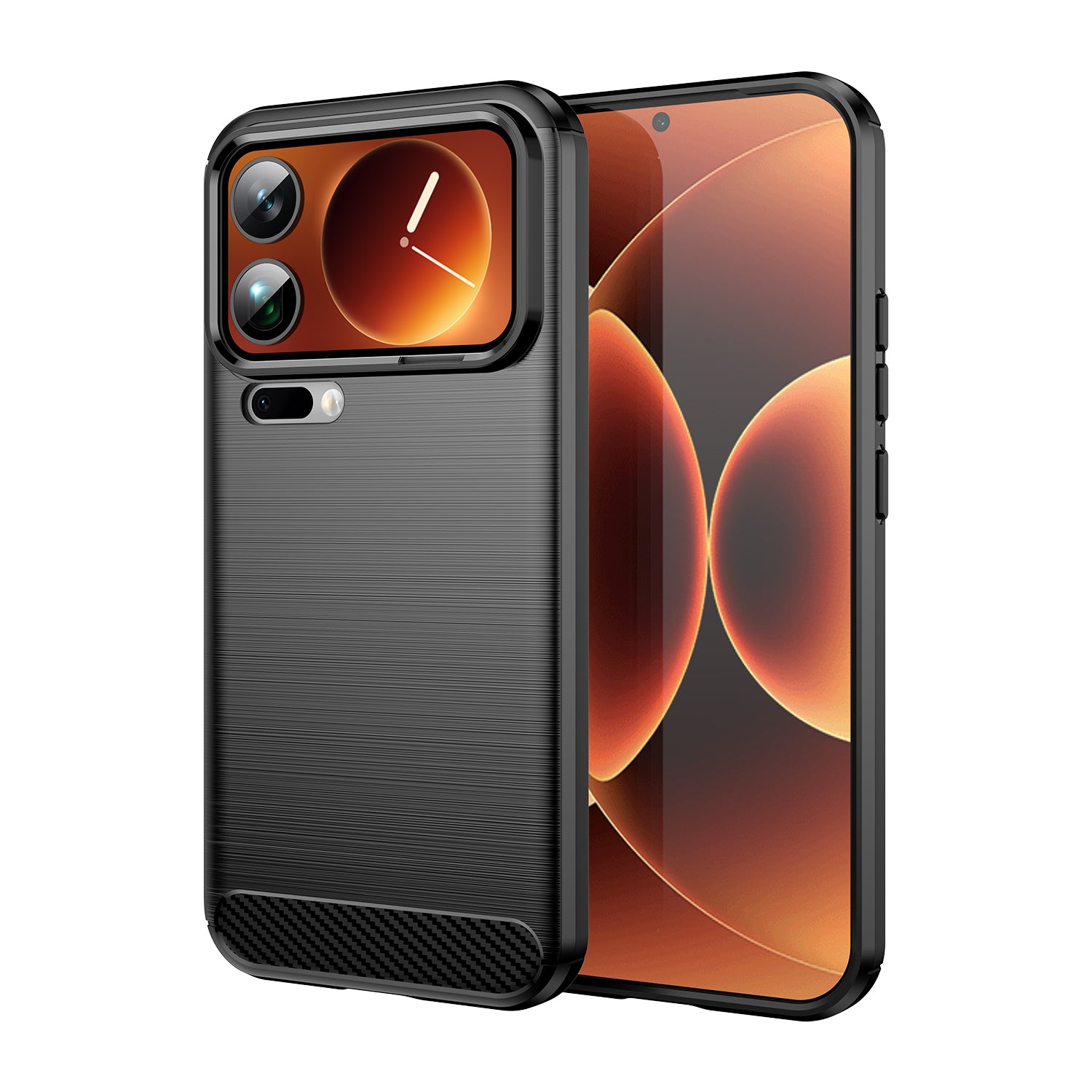 For Xiaomi 17 Pro Max Case with Screen Film WANLONFENG LS Series Big Lens Hole Brushed Texture TPU Phone Cover - Black