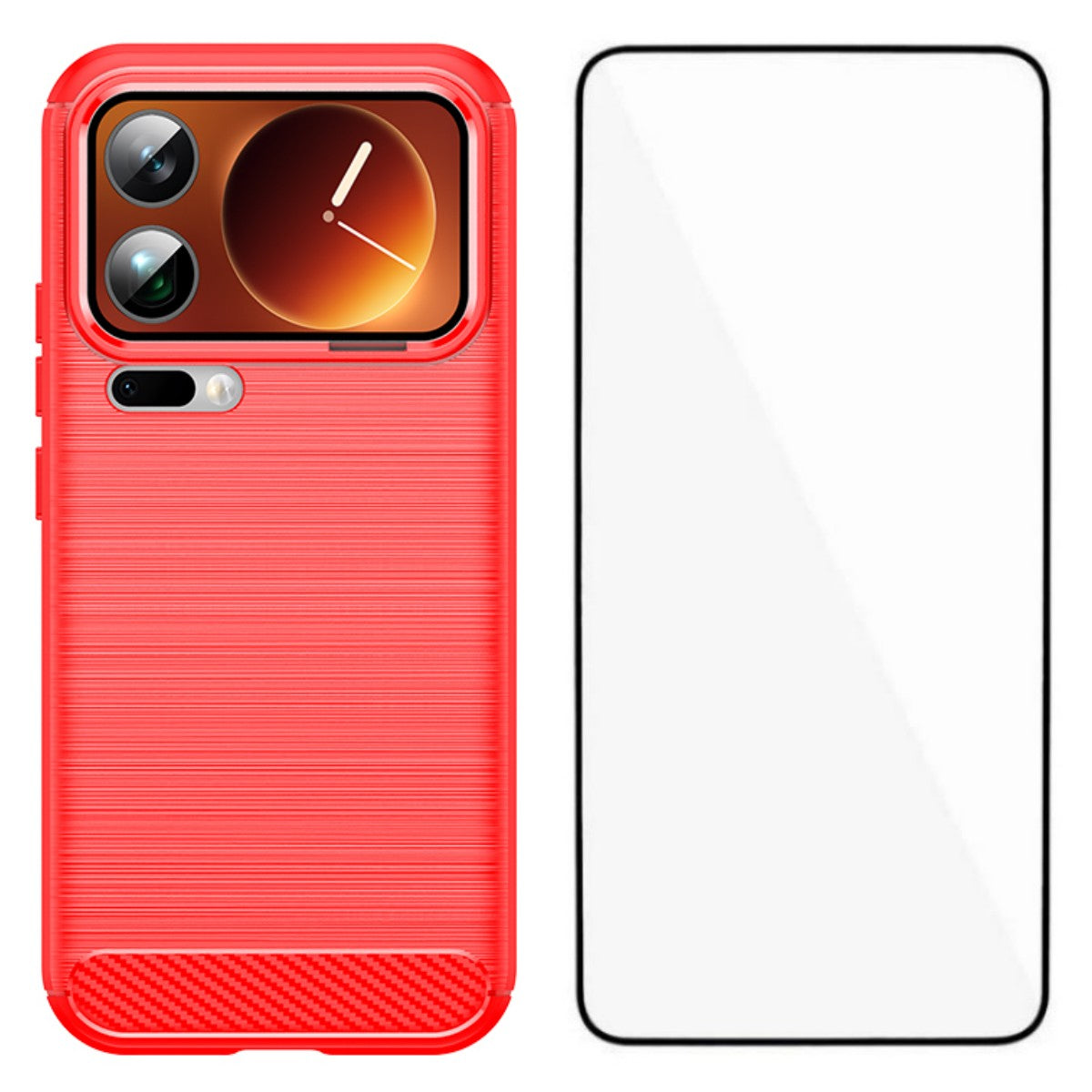 For Xiaomi 17 Pro Max Case with Screen Film WANLONFENG LS Series Big Lens Hole Brushed Texture TPU Phone Cover - Red