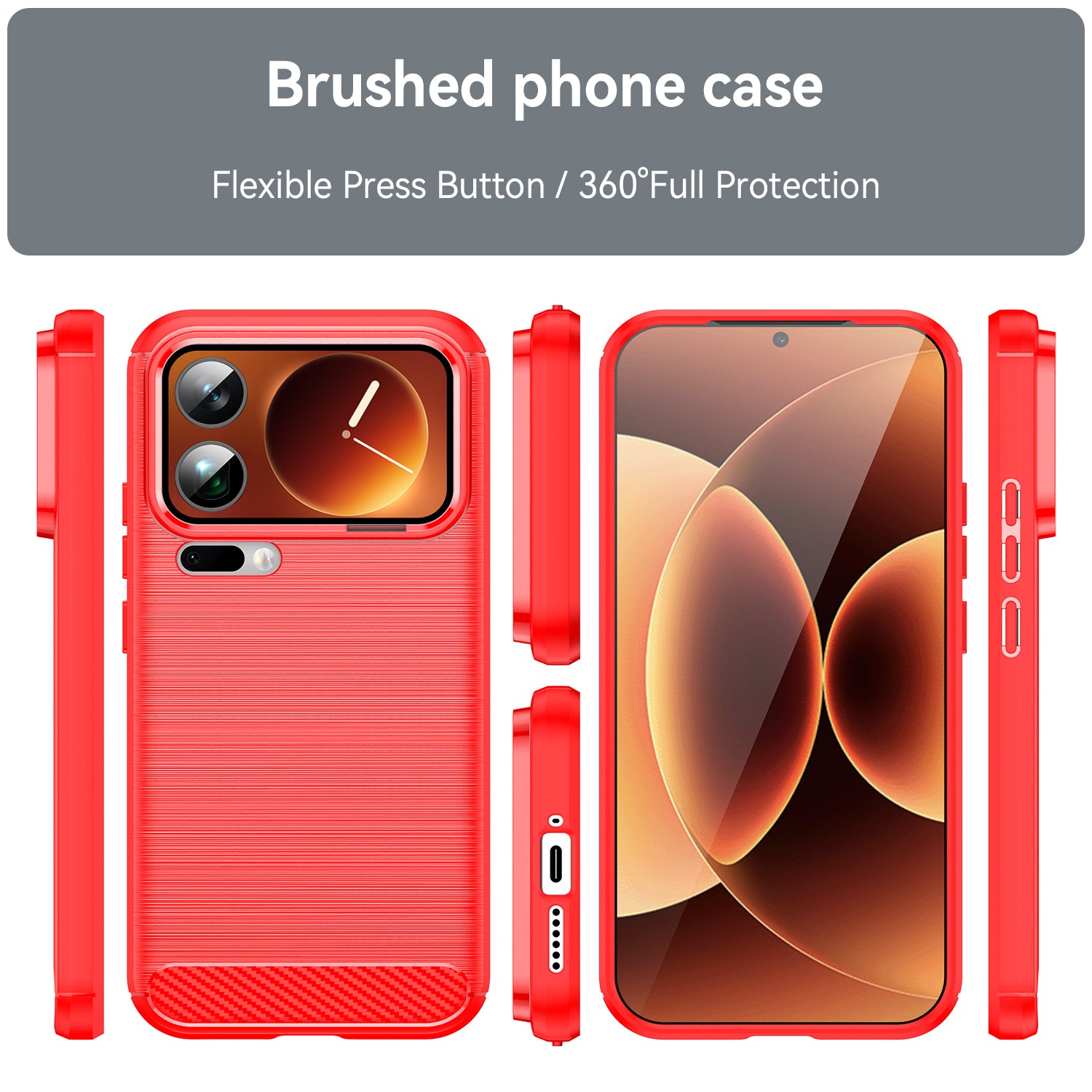 For Xiaomi 17 Pro Max Case with Screen Film WANLONFENG LS Series Big Lens Hole Brushed Texture TPU Phone Cover - Red