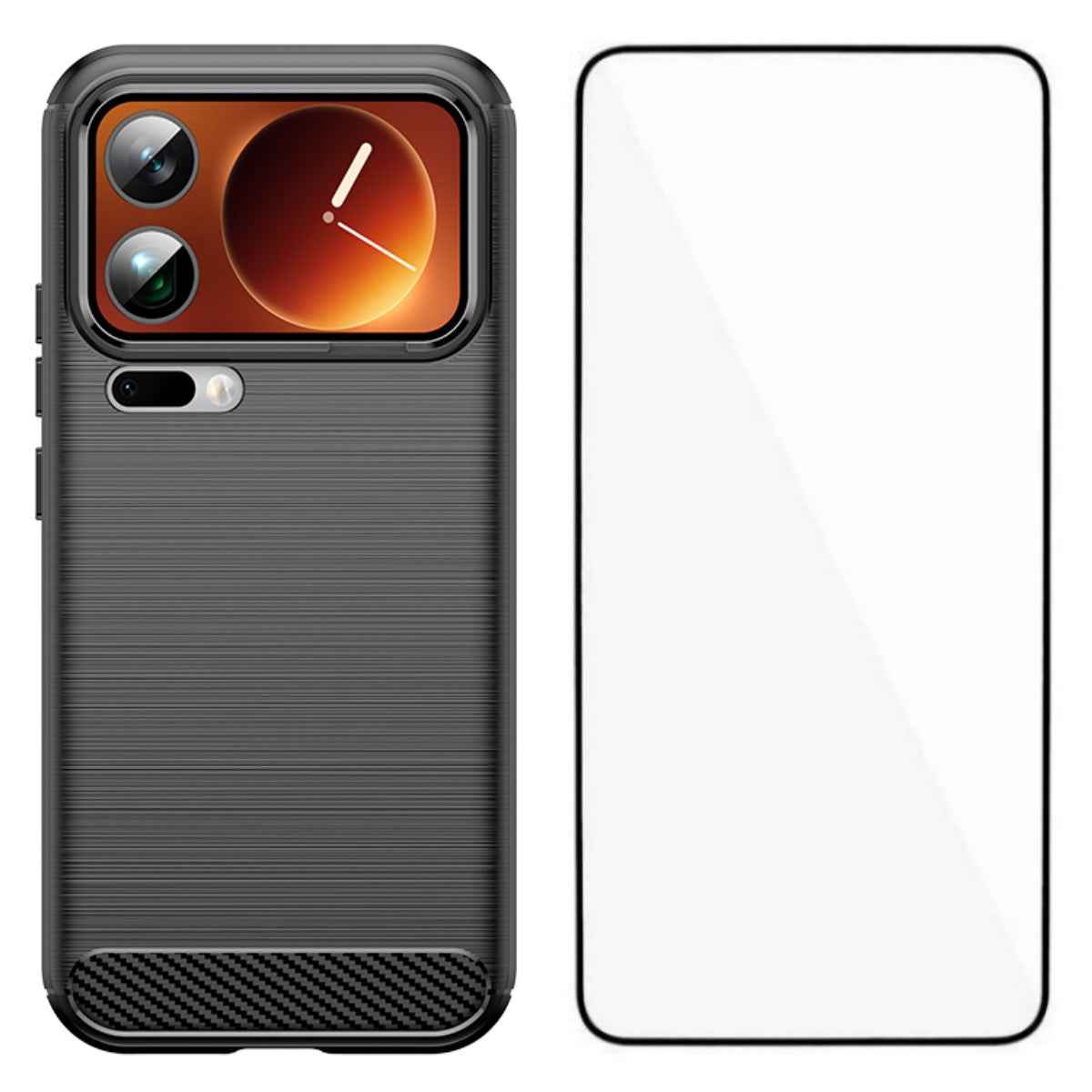 For Xiaomi 17 Pro Case with Screen Film WANLONFENG LS Series Big Lens Hole Brushed Texture TPU Phone Cover - Black