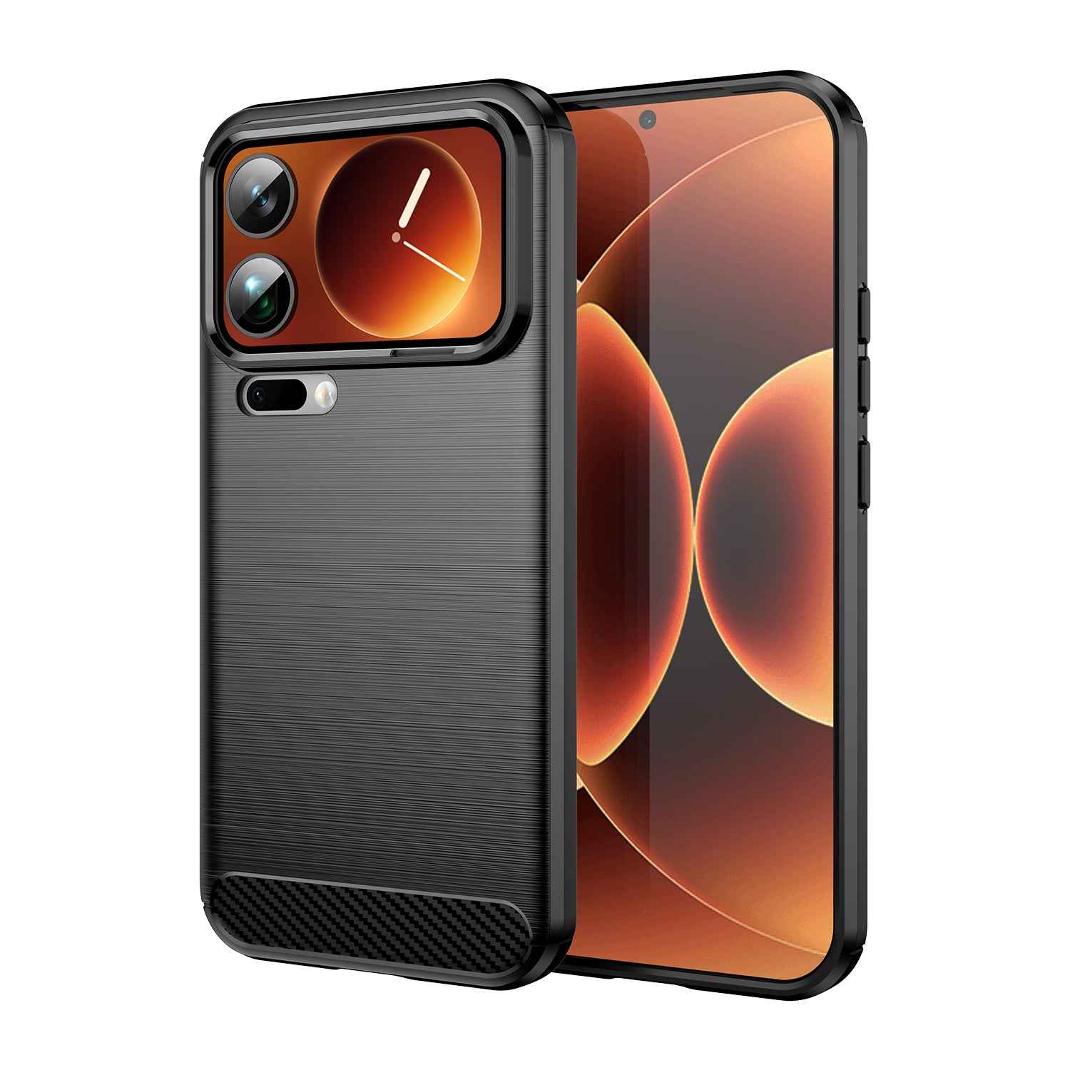 For Xiaomi 17 Pro Case with Screen Film WANLONFENG LS Series Big Lens Hole Brushed Texture TPU Phone Cover - Black