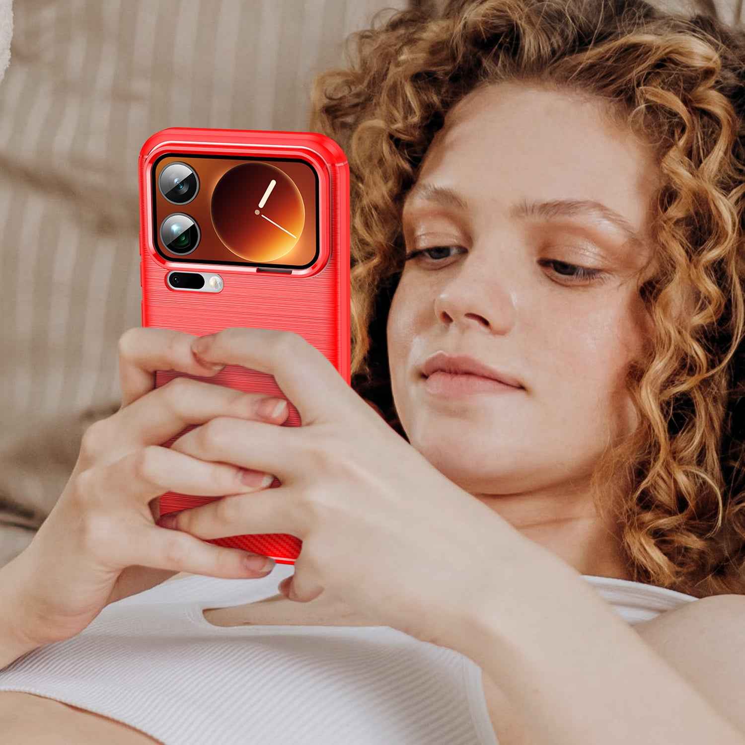 For Xiaomi 17 Pro Case with Screen Film WANLONFENG LS Series Big Lens Hole Brushed Texture TPU Phone Cover - Red