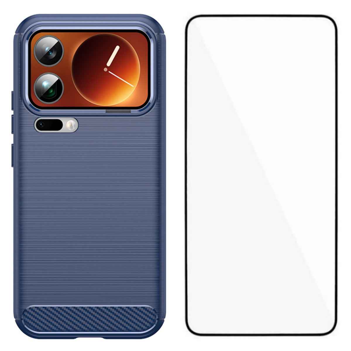 For Xiaomi 17 Pro Case with Screen Film WANLONFENG LS Series Big Lens Hole Brushed Texture TPU Phone Cover - Blue