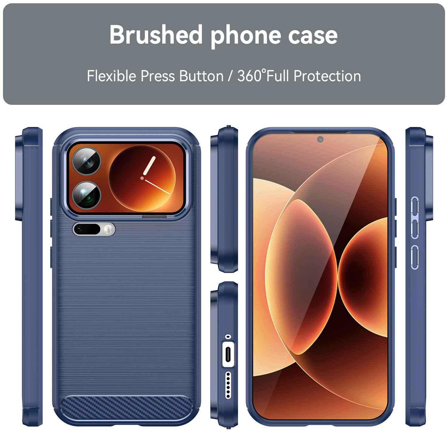 For Xiaomi 17 Pro Case with Screen Film WANLONFENG LS Series Big Lens Hole Brushed Texture TPU Phone Cover - Blue