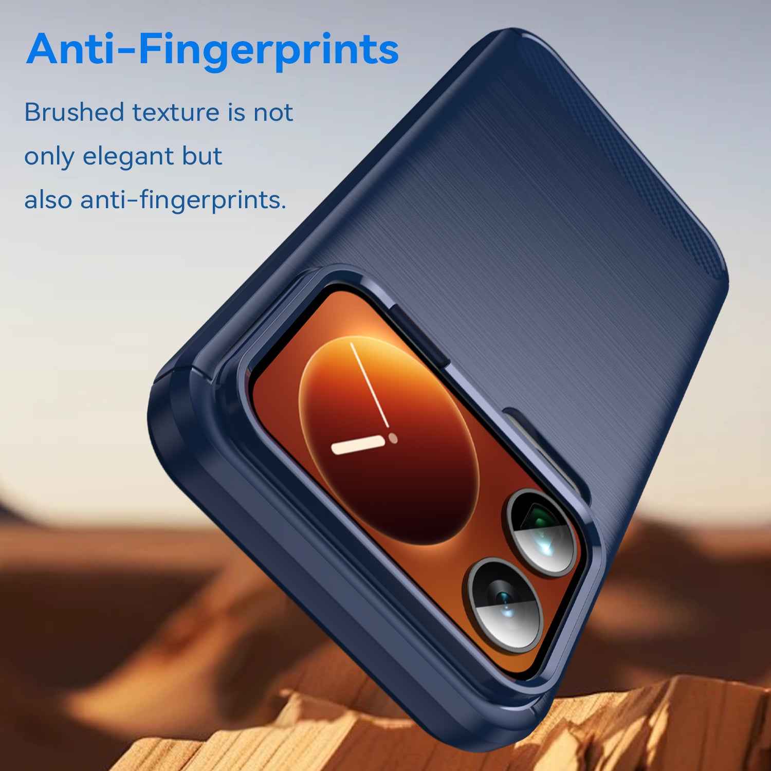 For Xiaomi 17 Pro Case with Screen Film WANLONFENG LS Series Big Lens Hole Brushed Texture TPU Phone Cover - Blue