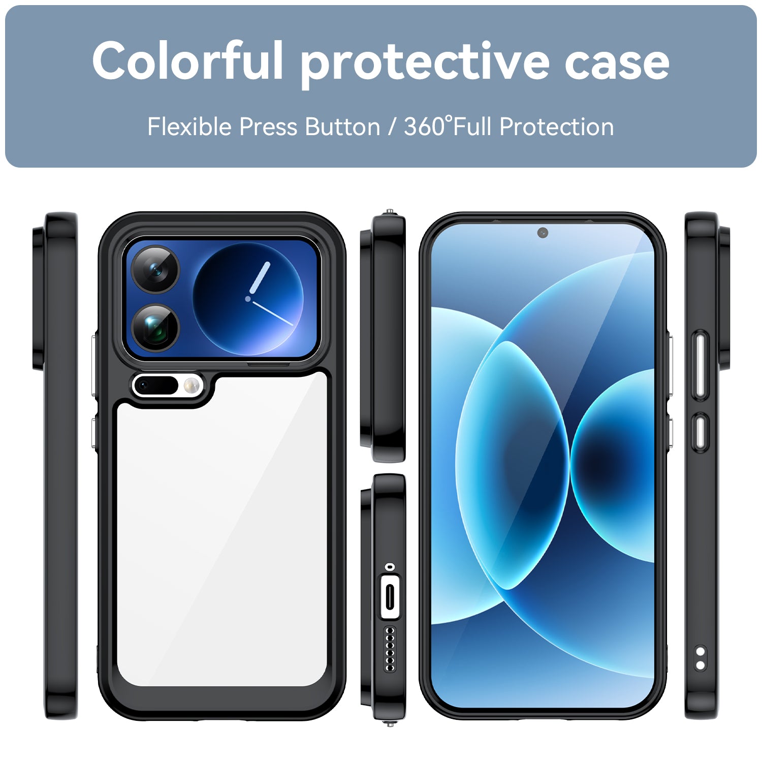 For Xiaomi 17 Pro Max Phone Case WANLONFENG XC Series TPU Acrylic Cover with Tempered Glass (Big Lens Hole) - Black