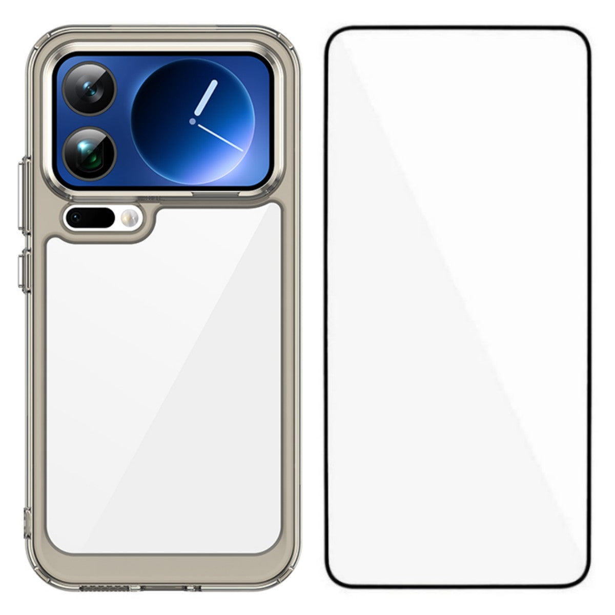For Xiaomi 17 Pro Max Phone Case WANLONFENG XC Series TPU Acrylic Cover with Tempered Glass (Big Lens Hole) - Transparent Grey