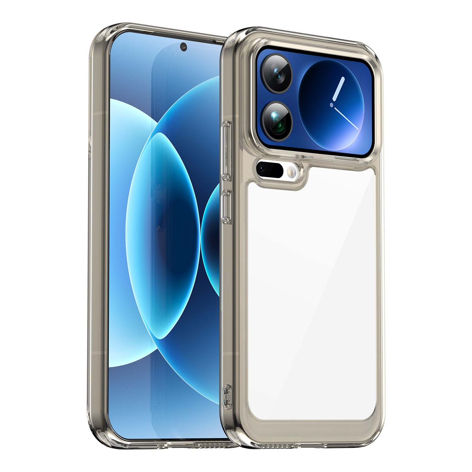 For Xiaomi 17 Pro Max Phone Case WANLONFENG XC Series TPU Acrylic Cover with Tempered Glass (Big Lens Hole) - Transparent Grey
