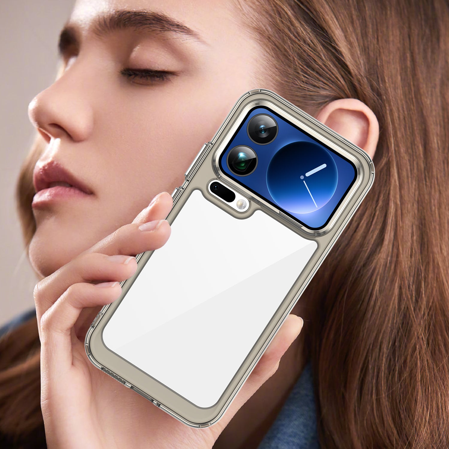 For Xiaomi 17 Pro Max Phone Case WANLONFENG XC Series TPU Acrylic Cover with Tempered Glass (Big Lens Hole) - Transparent Grey