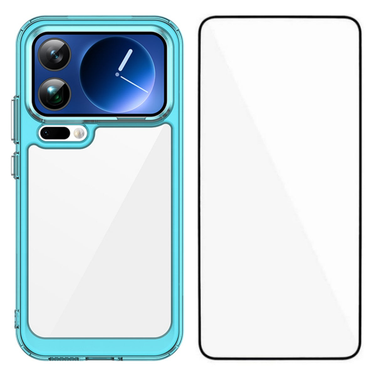 For Xiaomi 17 Pro Max Phone Case WANLONFENG XC Series TPU Acrylic Cover with Tempered Glass (Big Lens Hole) - Transparent Blue