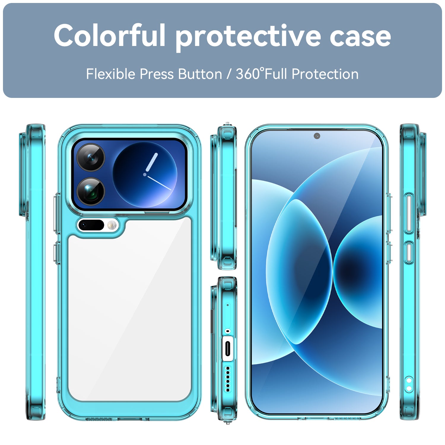 For Xiaomi 17 Pro Max Phone Case WANLONFENG XC Series TPU Acrylic Cover with Tempered Glass (Big Lens Hole) - Transparent Blue