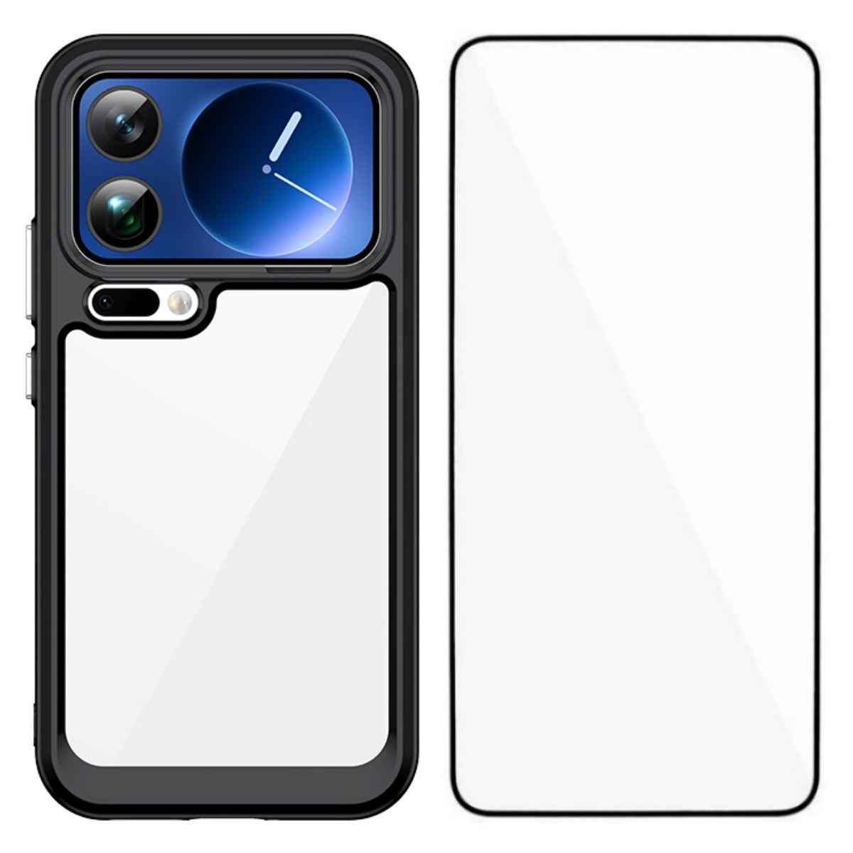 For Xiaomi 17 Pro Phone Case WANLONFENG XC Series TPU Acrylic Cover with Tempered Glass (Big Lens Hole) - Black