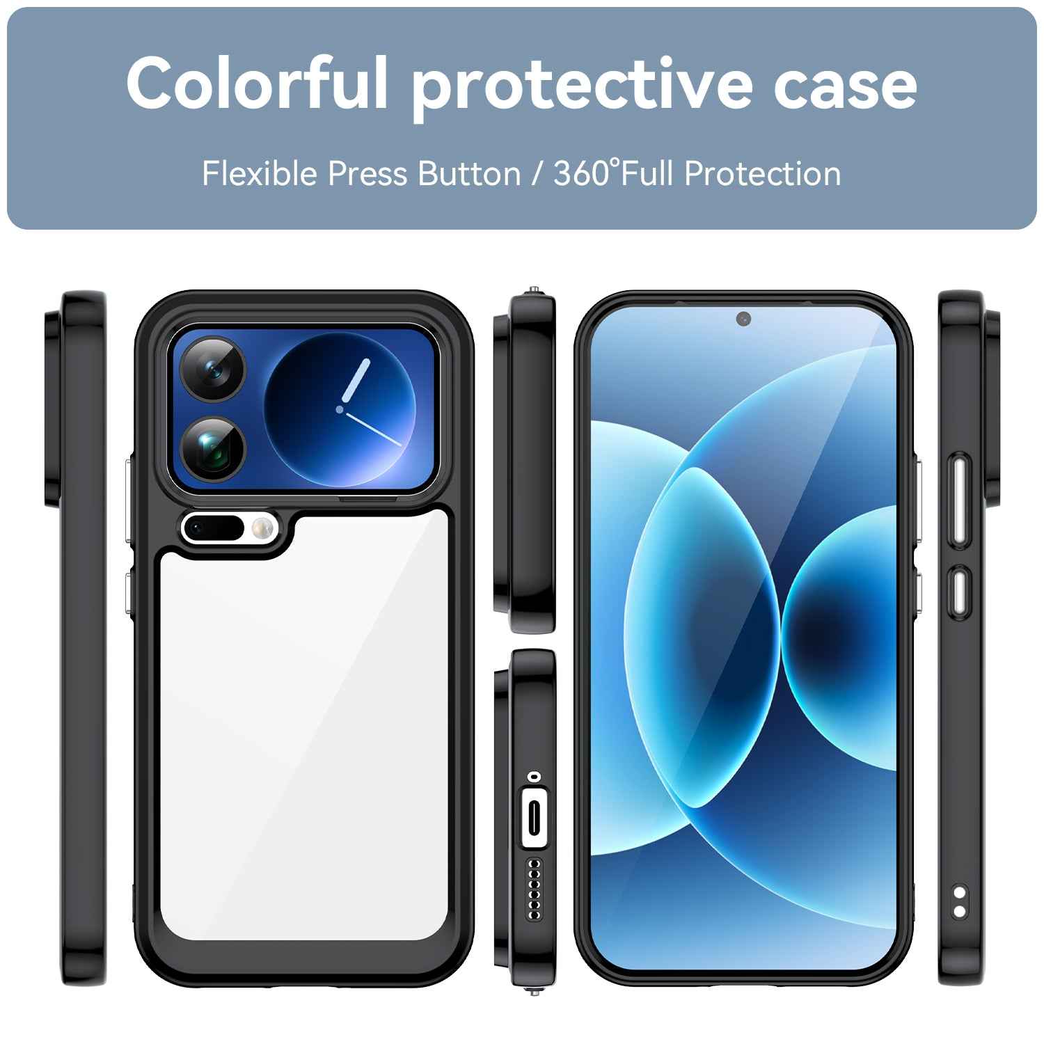 For Xiaomi 17 Pro Phone Case WANLONFENG XC Series TPU Acrylic Cover with Tempered Glass (Big Lens Hole) - Black