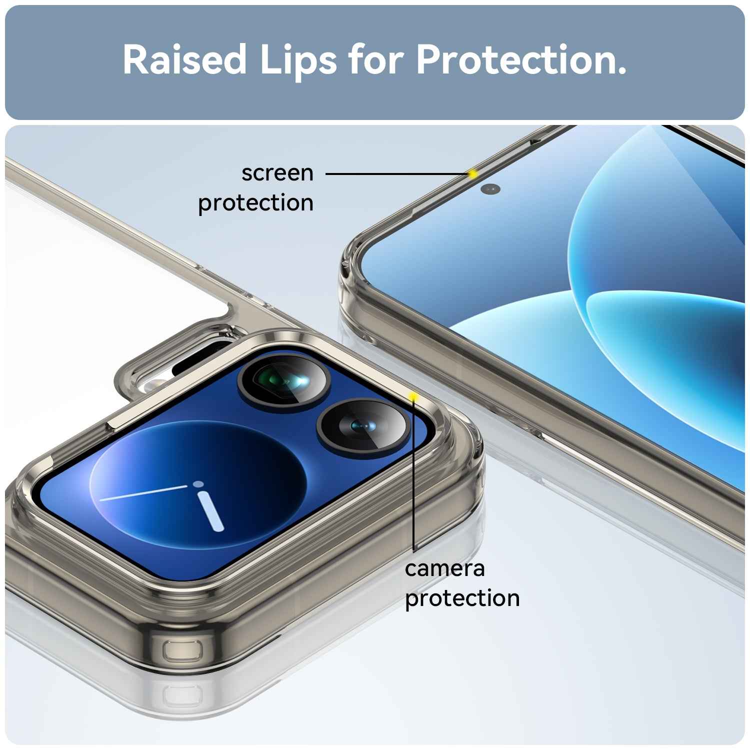 For Xiaomi 17 Pro Phone Case WANLONFENG XC Series TPU Acrylic Cover with Tempered Glass (Big Lens Hole) - Transparent Grey