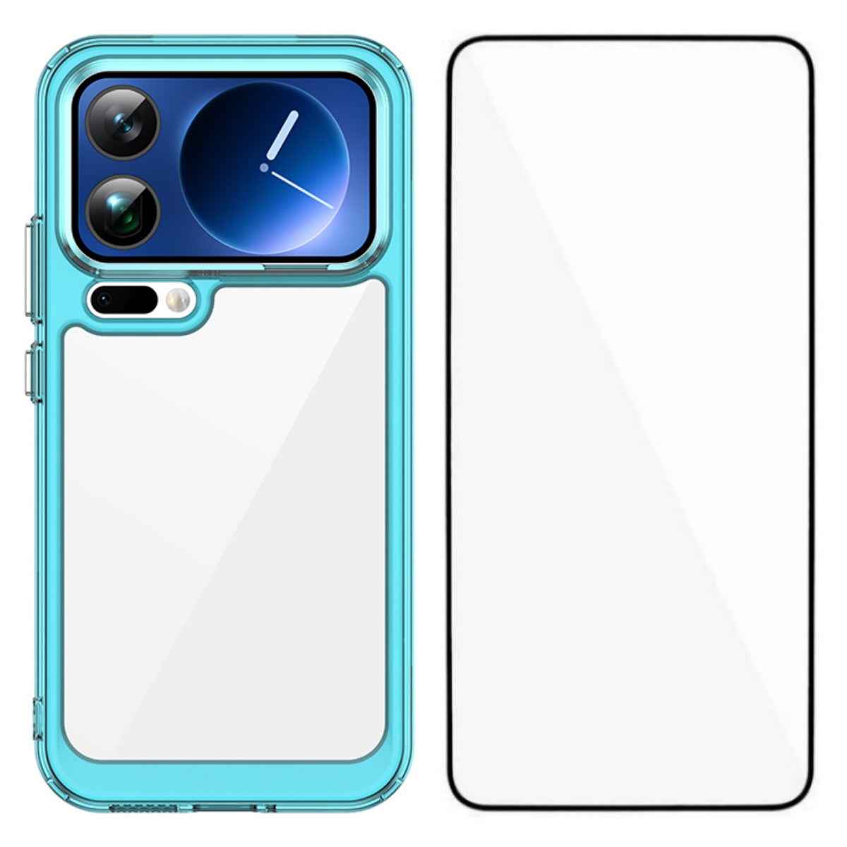For Xiaomi 17 Pro Phone Case WANLONFENG XC Series TPU Acrylic Cover with Tempered Glass (Big Lens Hole) - Transparent Blue