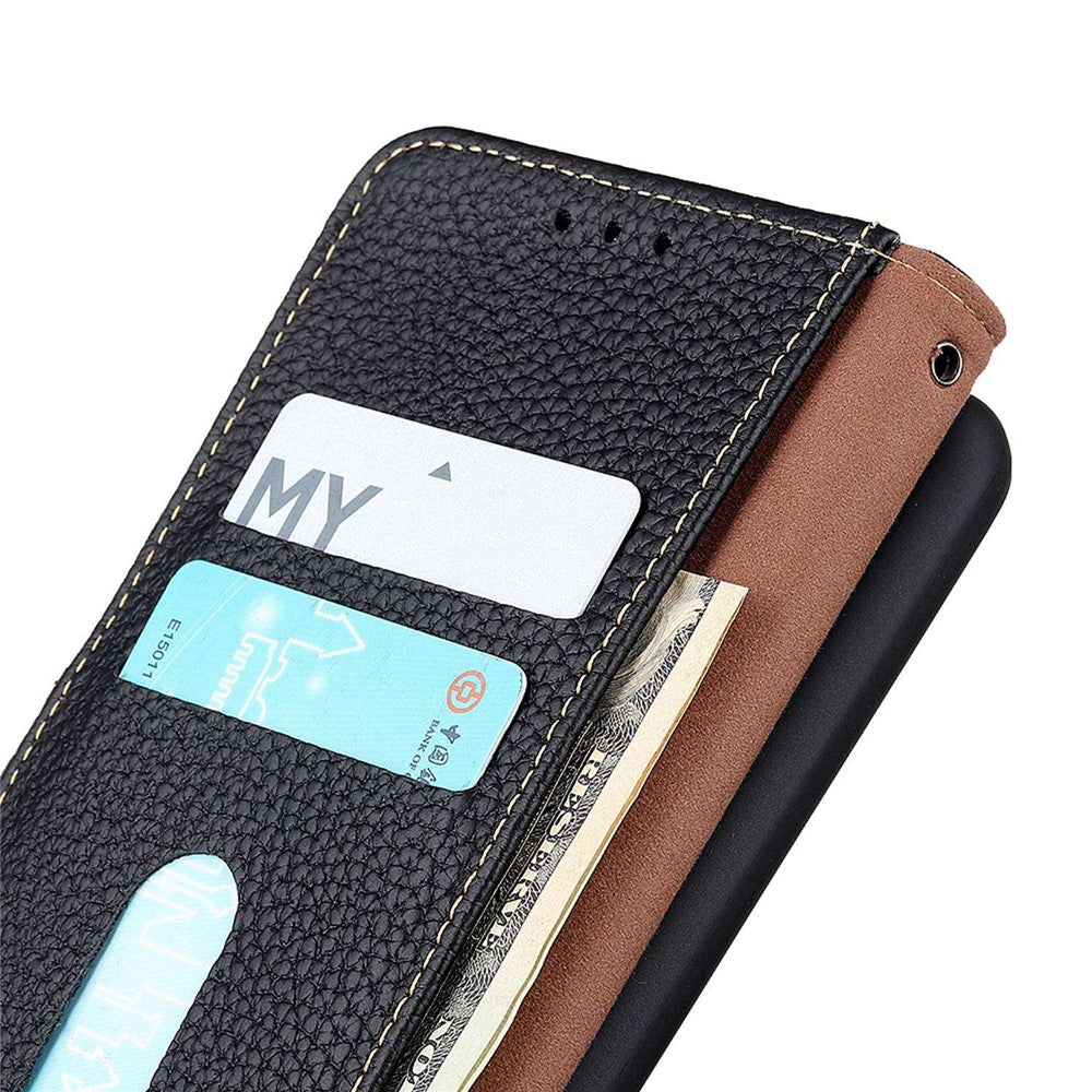 KHAZNEH For Motorola Edge 70 5G Case Genuine Cow Leather Flip Phone Cover - Black
