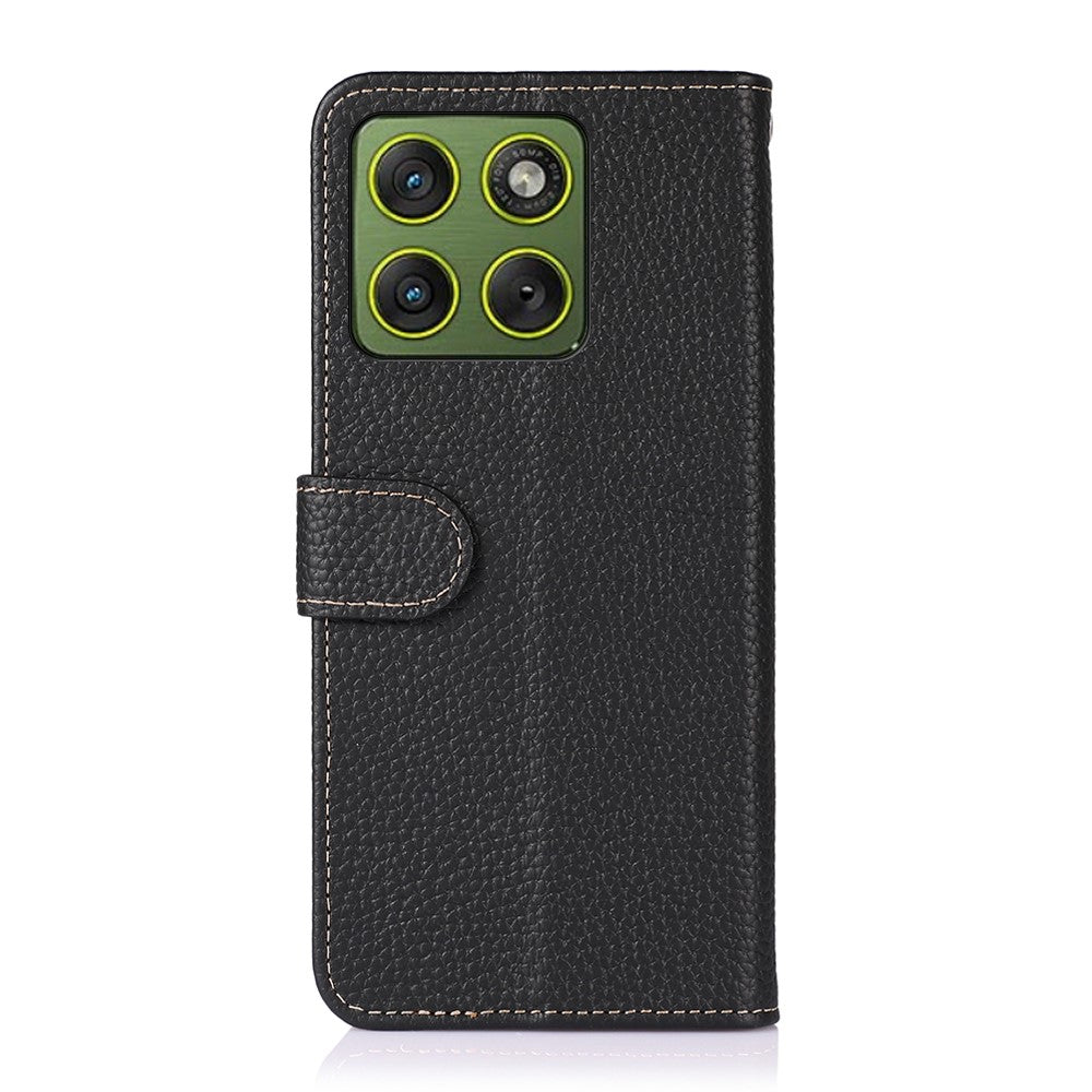 KHAZNEH For Motorola Edge 70 5G Case Genuine Cow Leather Flip Phone Cover - Black