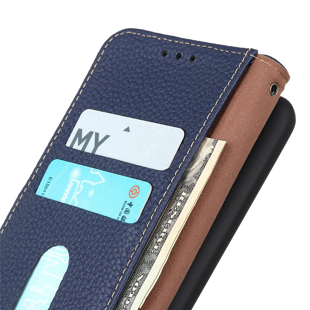 KHAZNEH For Motorola Edge 70 5G Case Genuine Cow Leather Flip Phone Cover - Blue
