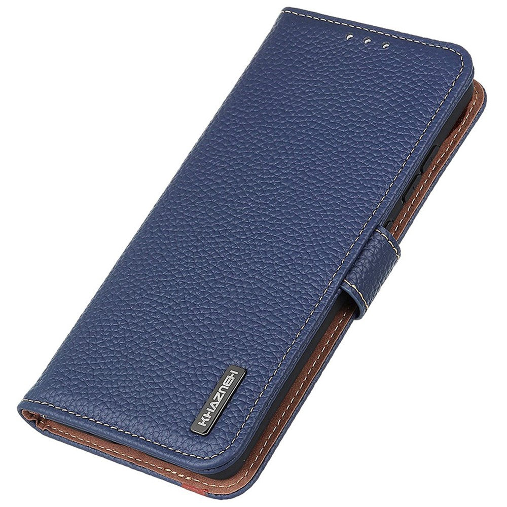 KHAZNEH For Motorola Edge 70 5G Case Genuine Cow Leather Flip Phone Cover - Blue