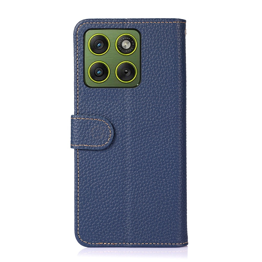 KHAZNEH For Motorola Edge 70 5G Case Genuine Cow Leather Flip Phone Cover - Blue