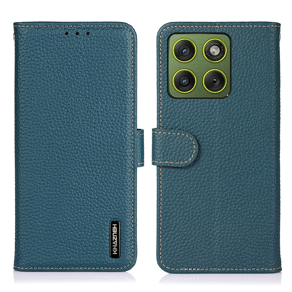 KHAZNEH For Motorola Edge 70 5G Case Genuine Cow Leather Flip Phone Cover - Green