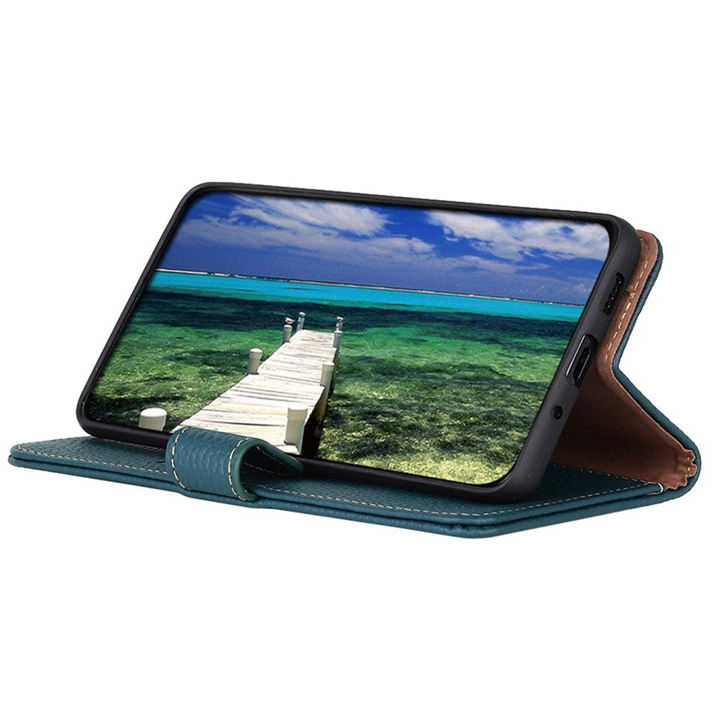 KHAZNEH For Motorola Edge 70 5G Case Genuine Cow Leather Flip Phone Cover - Green