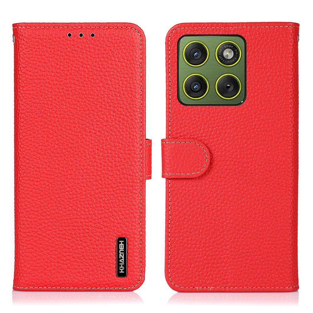 KHAZNEH For Motorola Edge 70 5G Case Genuine Cow Leather Flip Phone Cover - Red