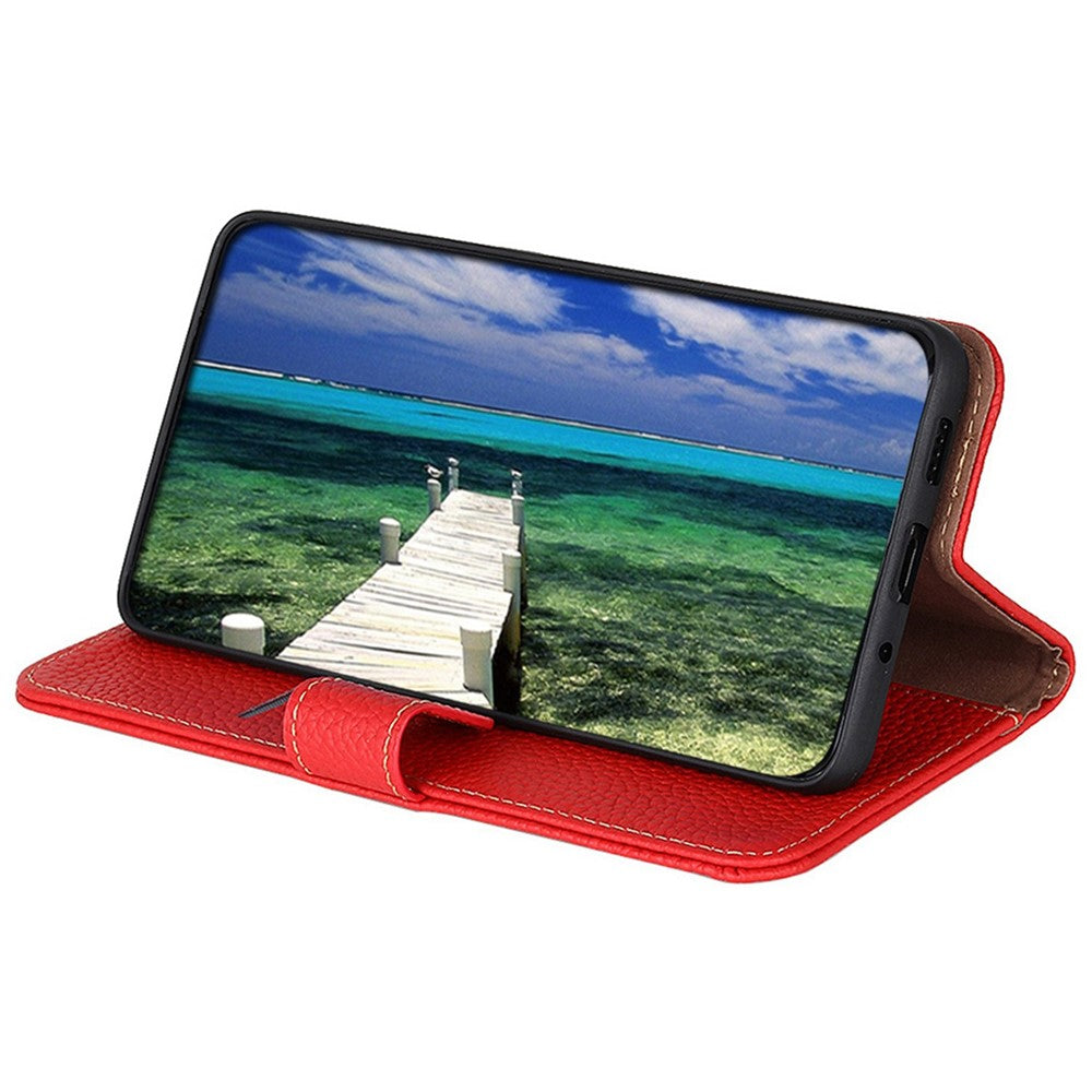 KHAZNEH For Motorola Edge 70 5G Case Genuine Cow Leather Flip Phone Cover - Red